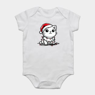 Cute Christmas Cat Santa Hat Christmas Lights Adorable Baby Bodysuit